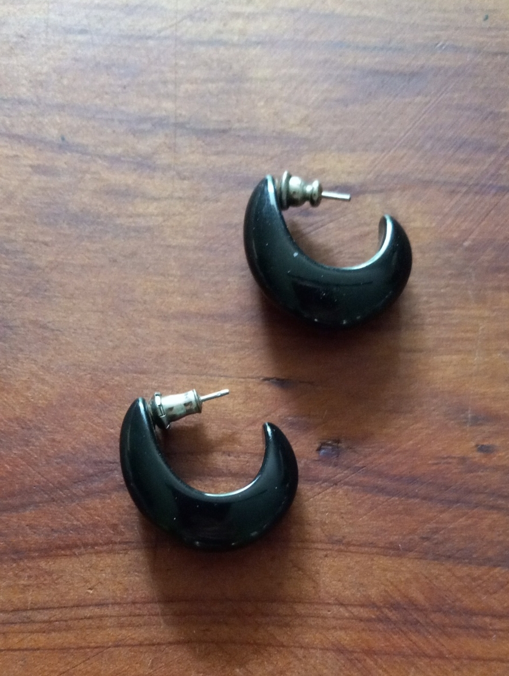 Solid Black Lucite Chunky Huggie Hoop Earrings